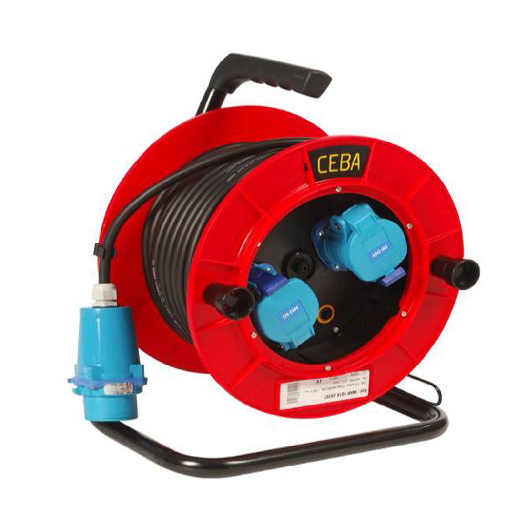 Enrouleur 25m 3g 2.5mm2 avec 2 prises maréchal IP55 et disjoncteur thermique
