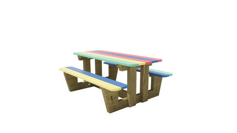 Table maternelle coloré Tudi - l. 120 cm - fixation avec kit de scellement - déchargé sous abri