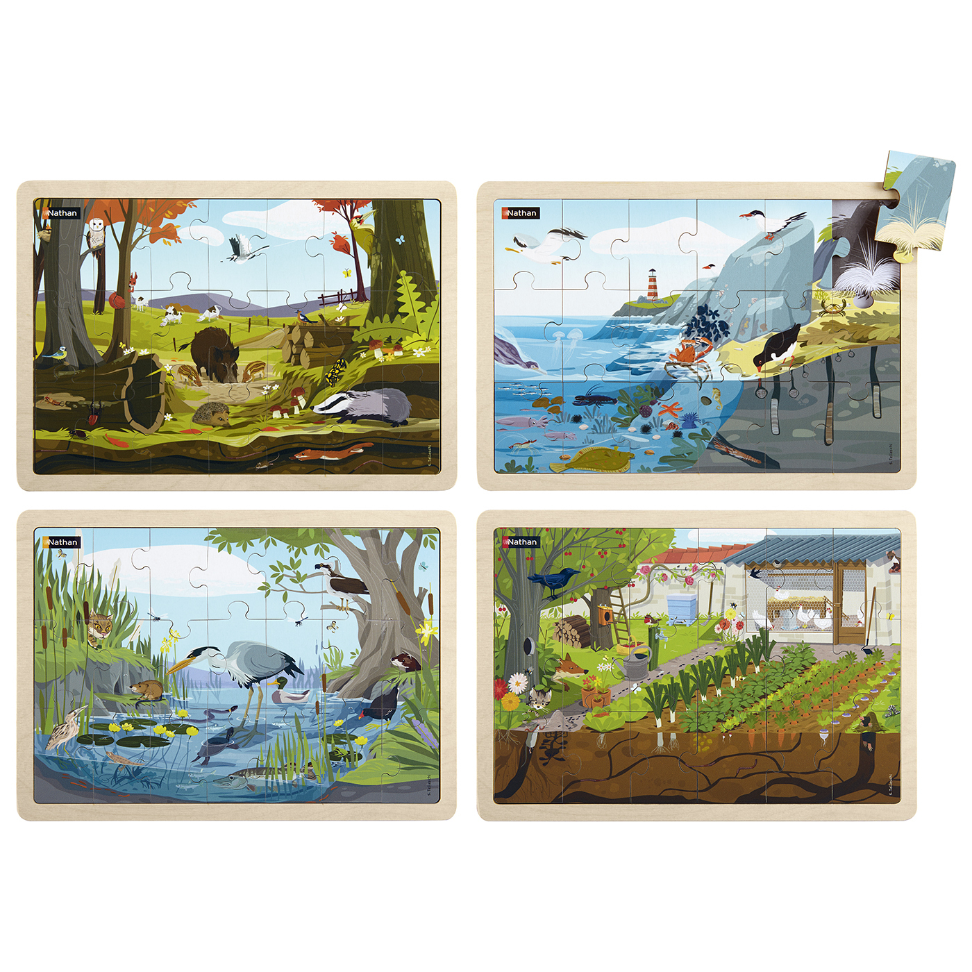 Puzzles bois-le monde du vivant (4 puzzles 18 et 21 pieces)