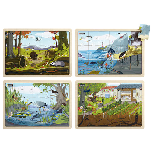 Puzzles bois-le monde du vivant (4 puzzles 18 et 21 pieces)