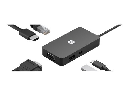 Station d'accueil USB-C Microsoft Travel Hub - VGA, HDMI, Ethernet 1 Gbe - noir