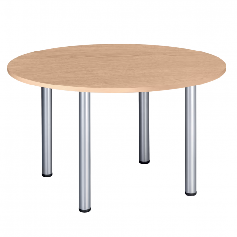 Table de réunion ronde 4 places Excellens - 120 cm - plateau chêne clair - piétement 4 pieds métal coloris gris