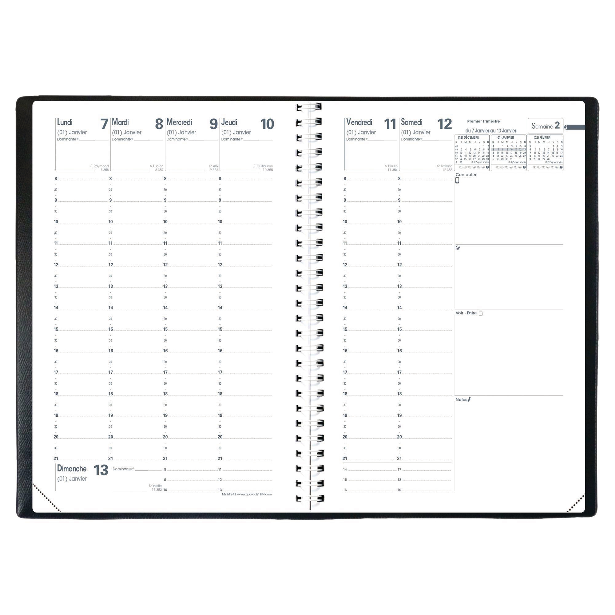 Agendas Quo Vadis Ministre - spirale - sans répertoire - 16 x 24 cm - noir