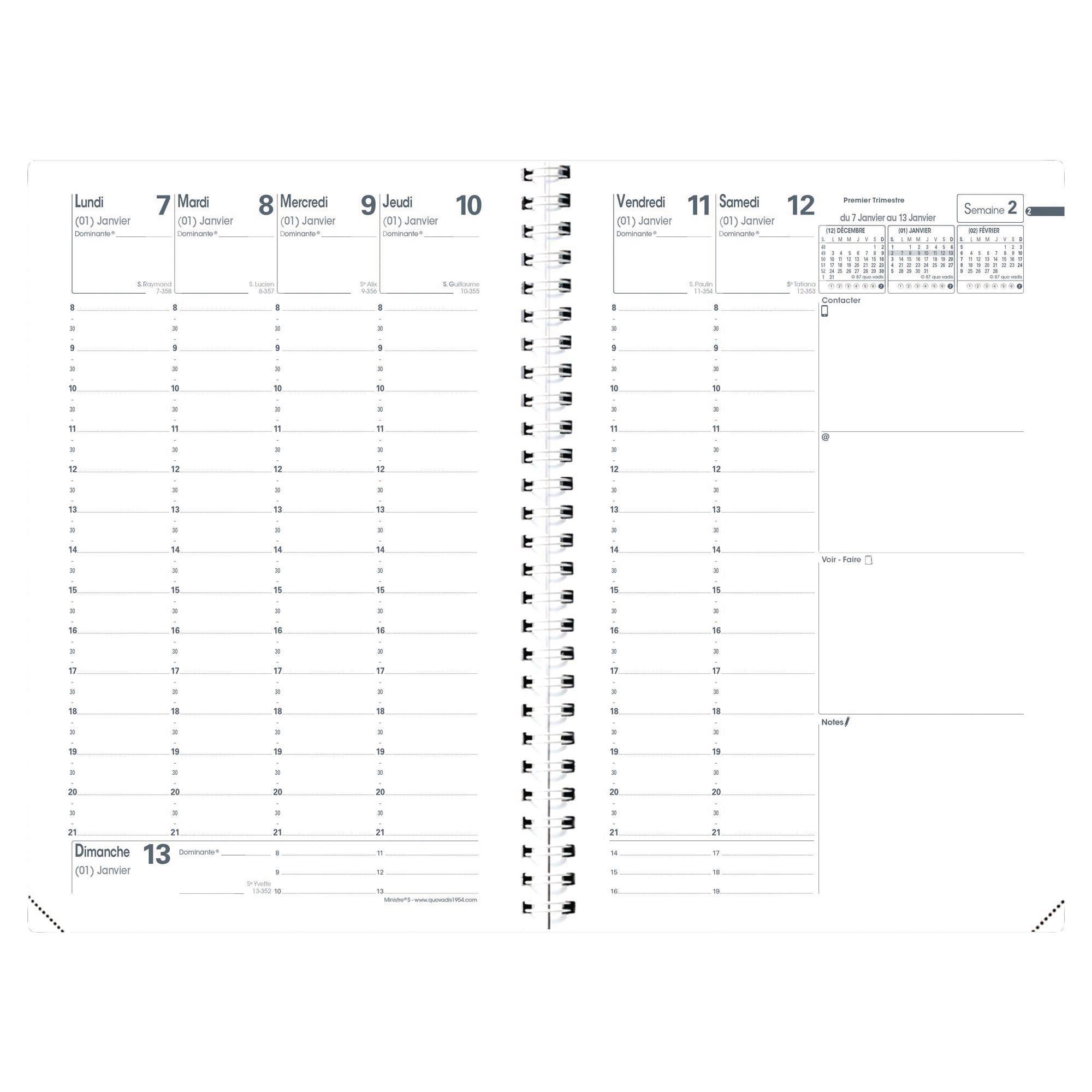 Agendas Quo Vadis Ministre - spirale - sans répertoire - 16 x 24 cm - noir