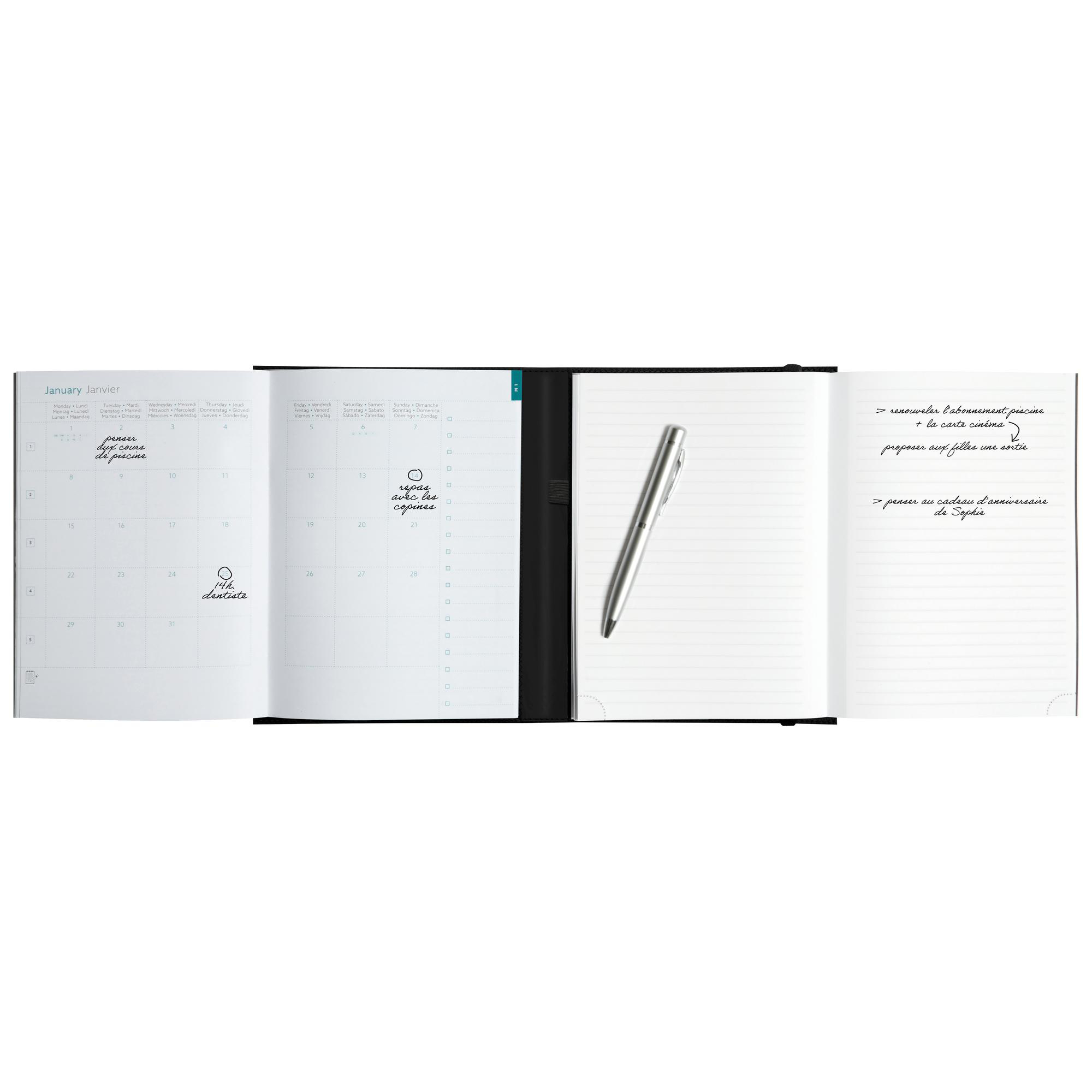 Agenda mensuel Exacompta All in 2 EasySlim Kaa - 2025 15 x 21 cm - noir