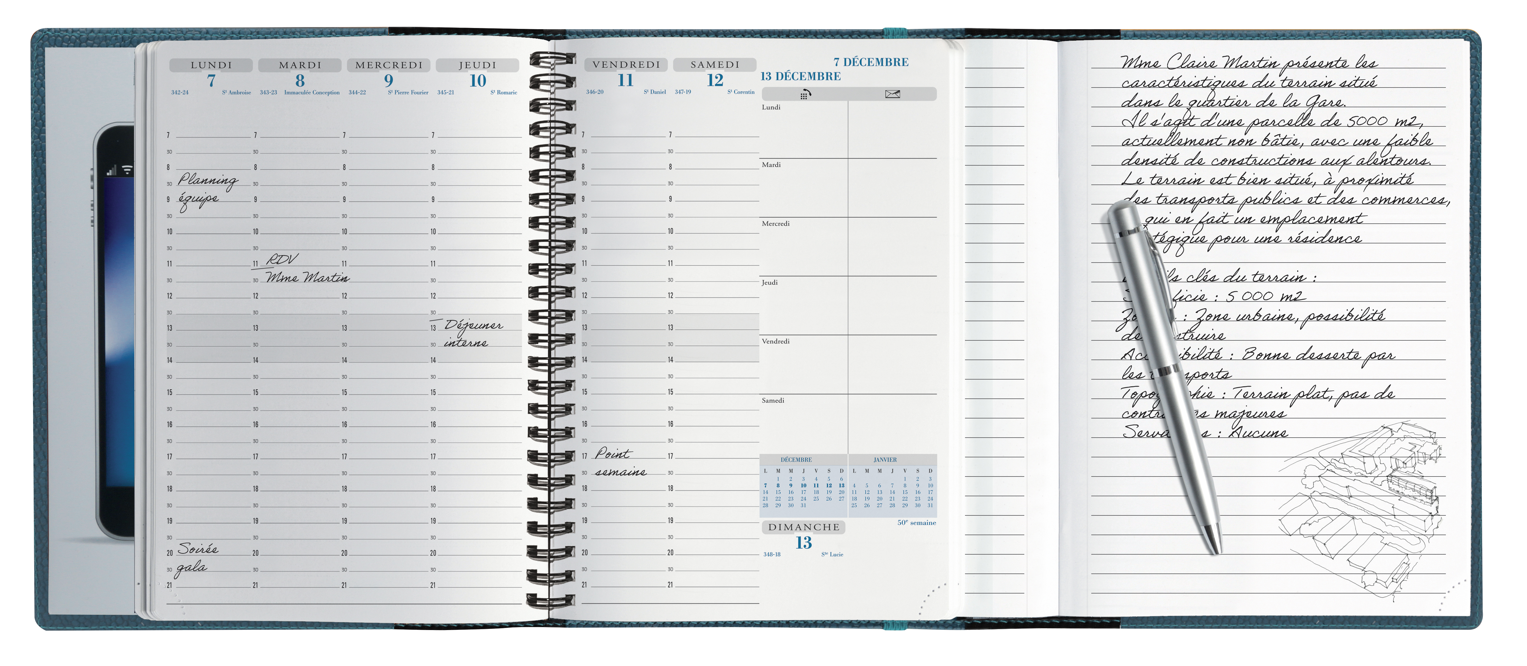 Agenda semainier Exacompta All In One Horizons - 2026 - 15 x 15 x 21 cm - bleu canard