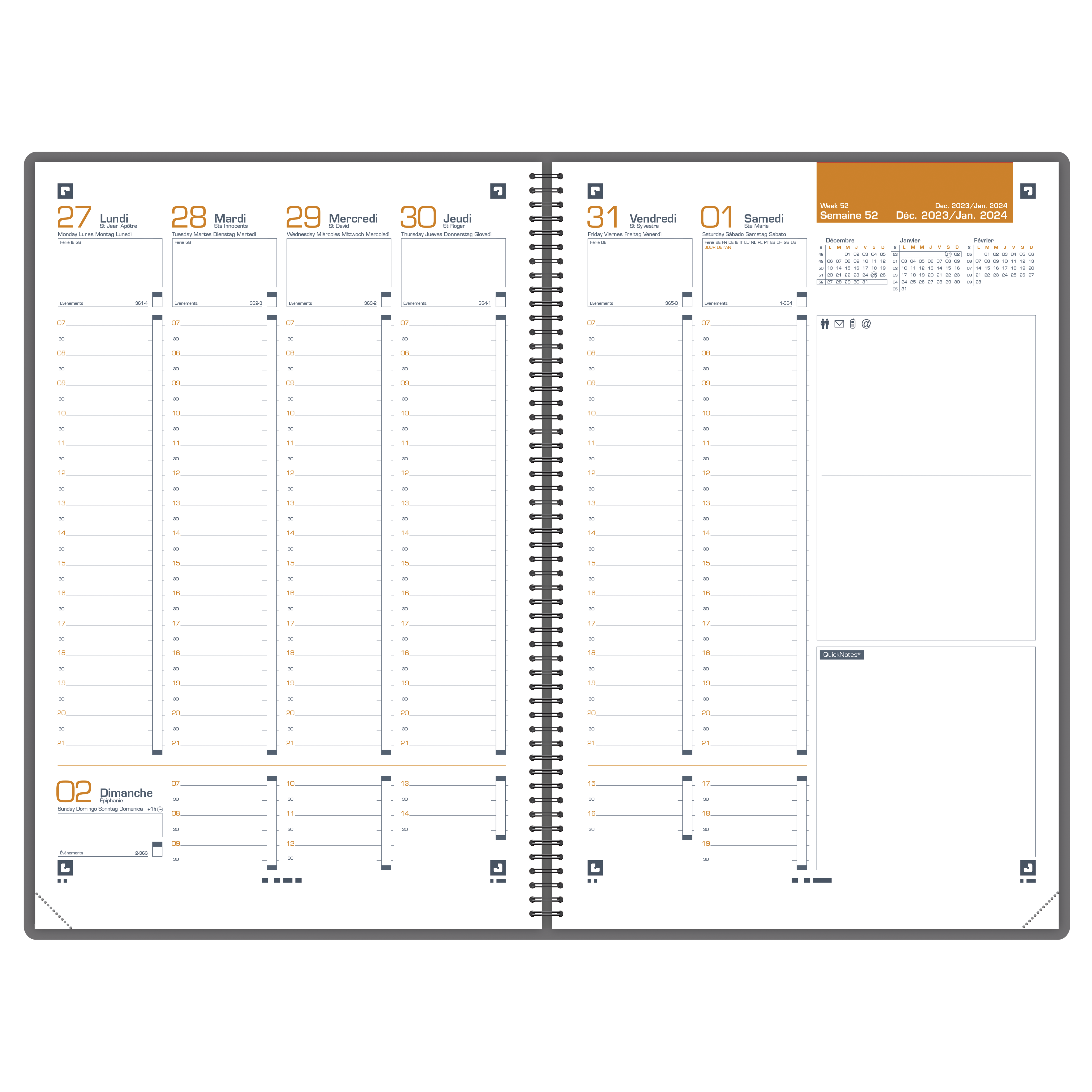 Agenda semainier Oxford International - 2025 - 16 x 24 cm - noir