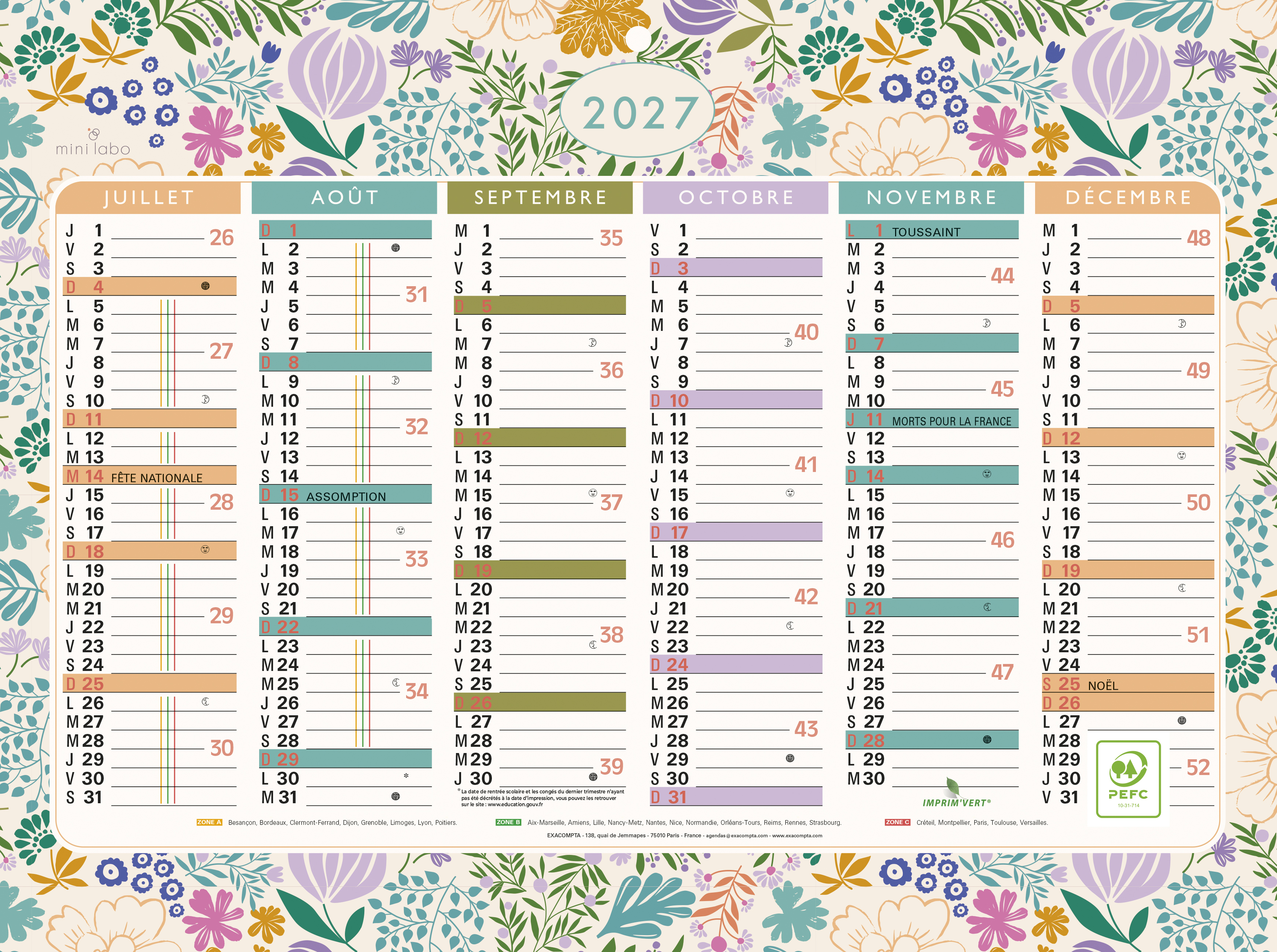 Calendrier illustré Mini Labo - 6 mois par face - 2027 - 29,5 x 22 cm