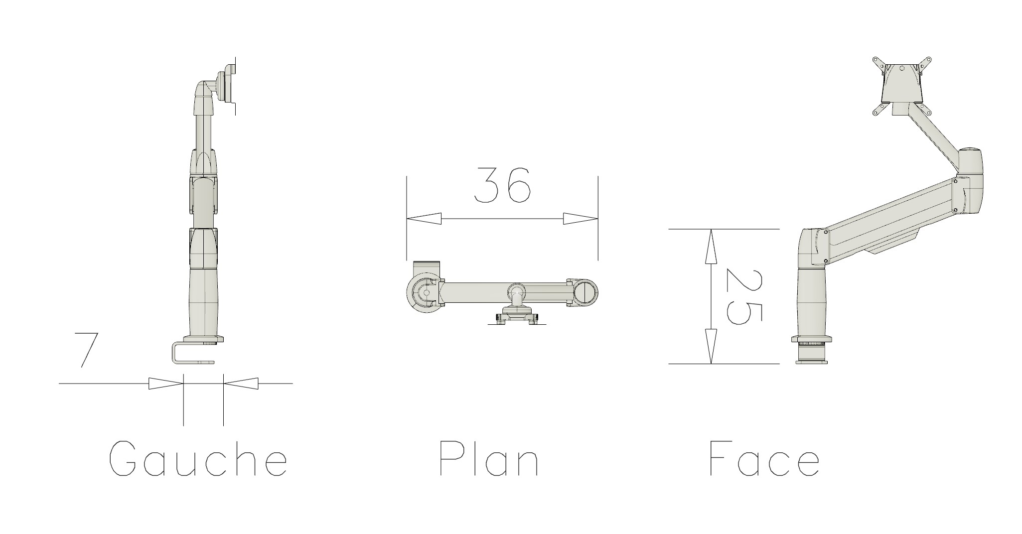 Bras support 1 écran 2 articulations Epure