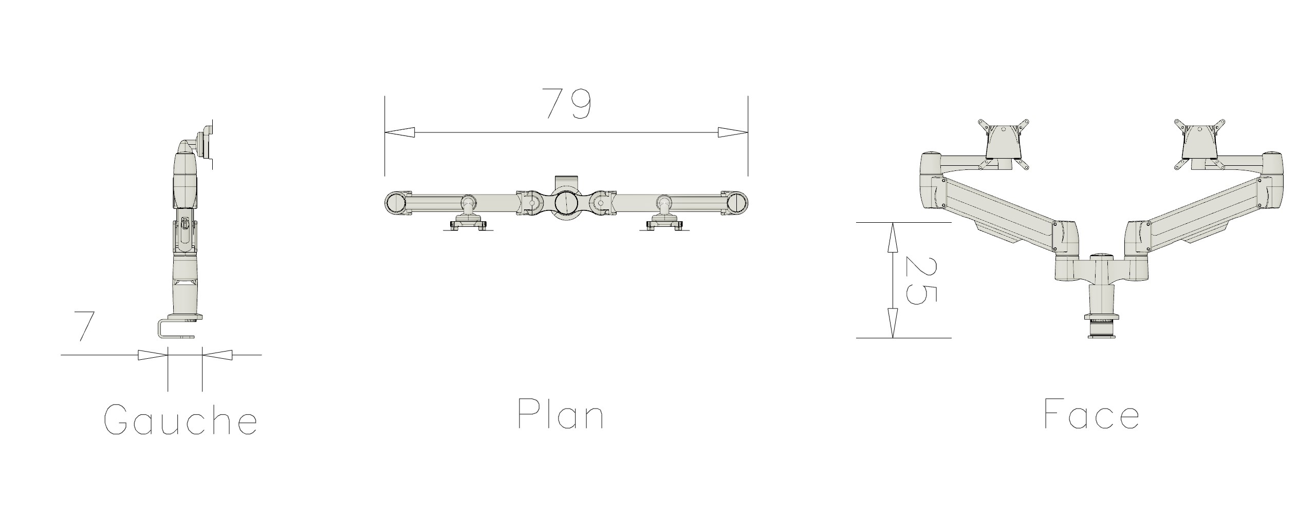 Bras support 2 écrans 2 articulations Epure