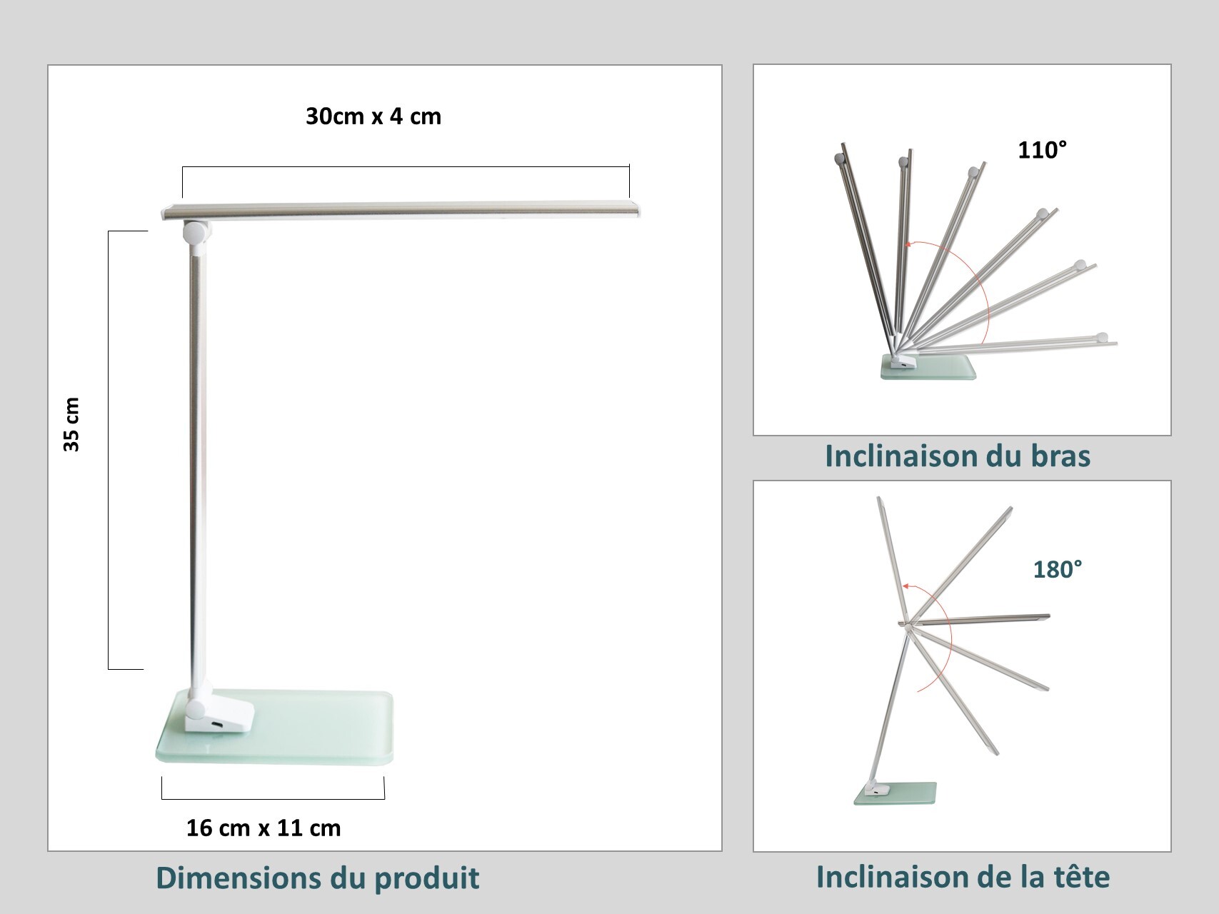 Lampe de bureau LED Popy blanc/gris métal