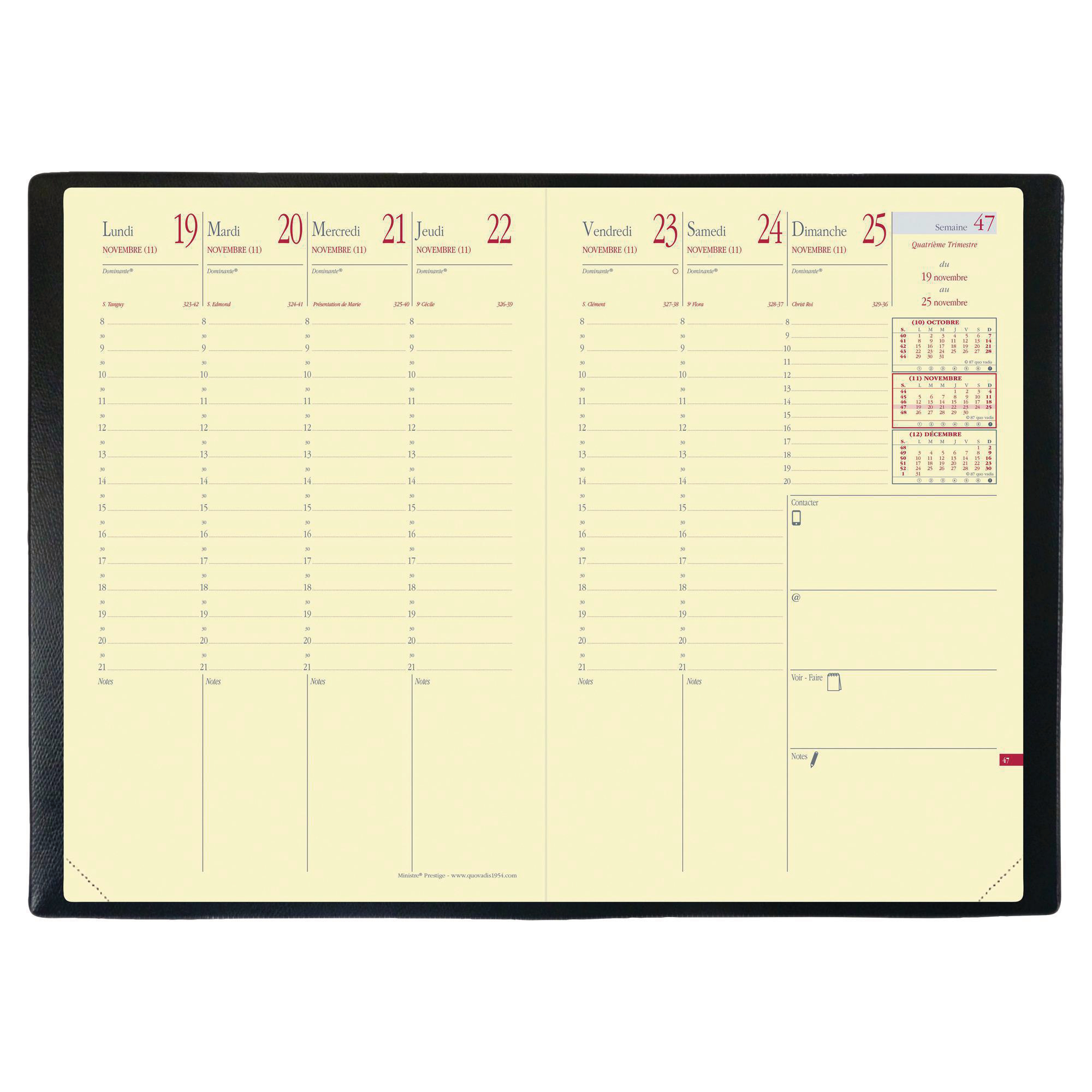 Agenda semainier Quo Vadis Prestige Soho Ministre - 16 x 24 cm - noir