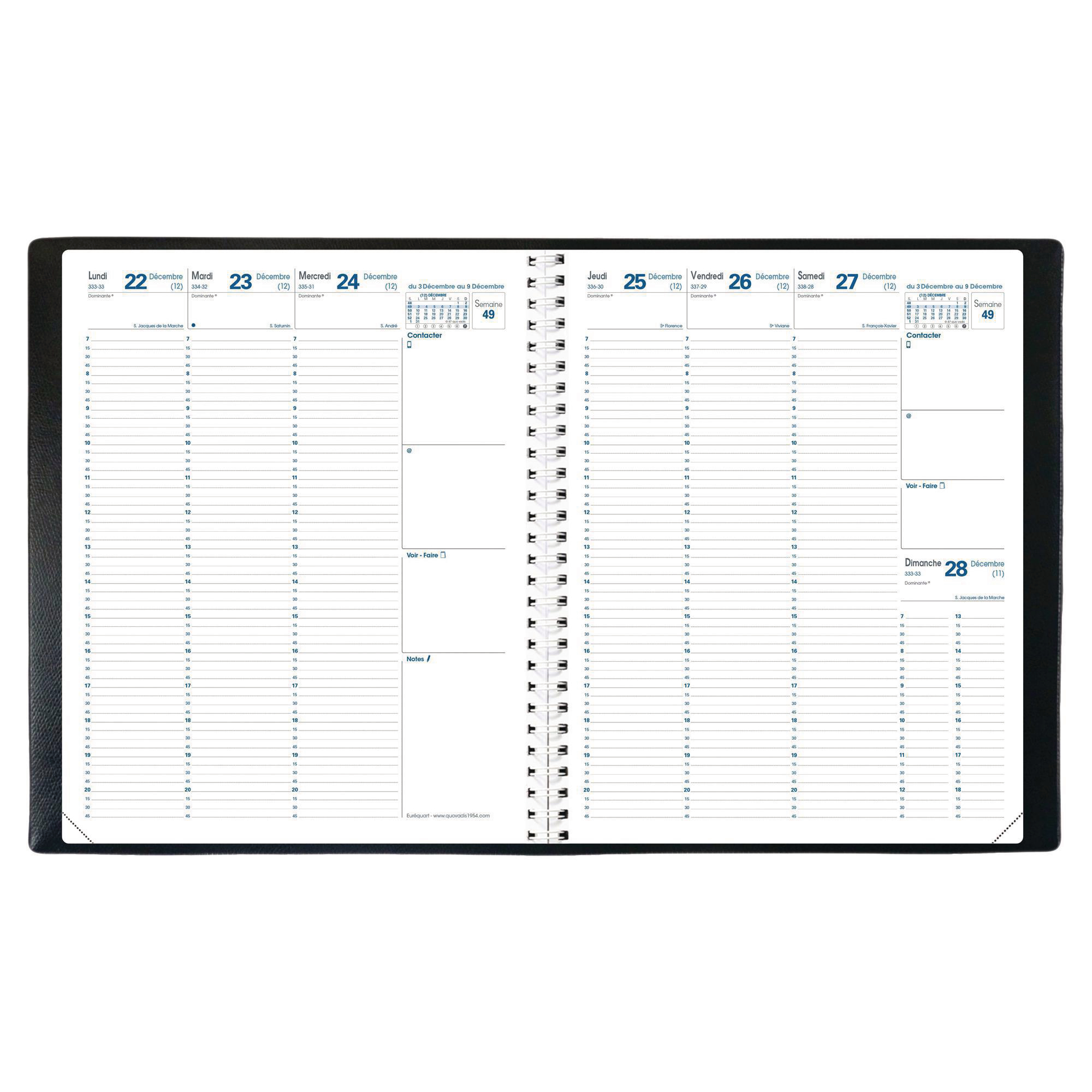 Agenda semainier Eurequart Impala - déc/déc - 24 x 30 cm - noir