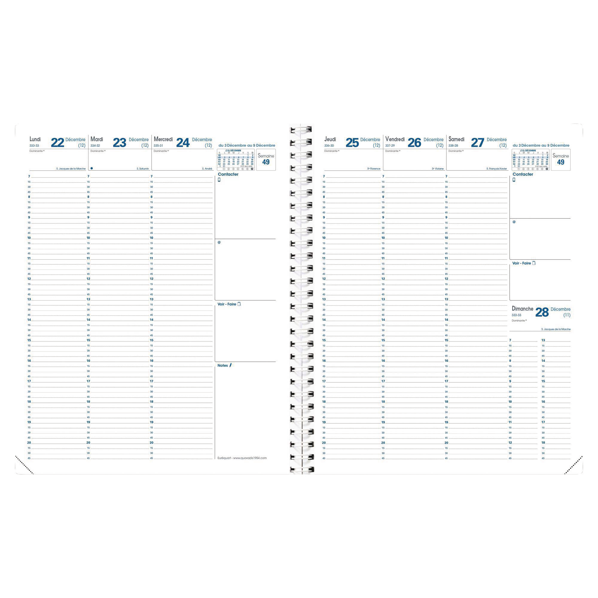 Agenda semainier Eurequart Impala - déc/déc - 24 x 30 cm - noir