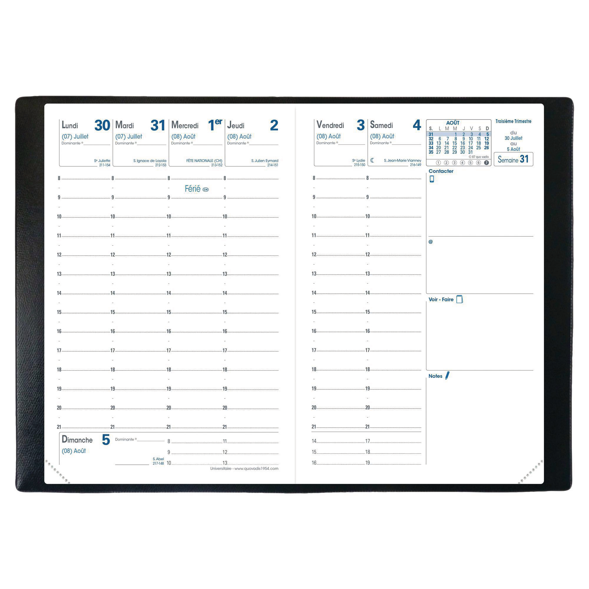 Agenda semainier Universitaire Impala - août/août - 10 x 15 cm - noir