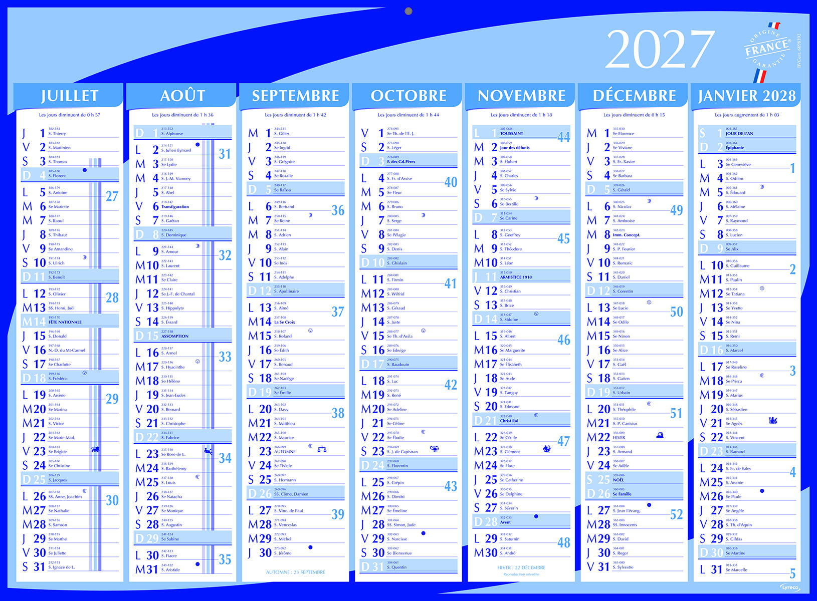 Calendrier semestriel Lyreco - 40,5 x 55 cm