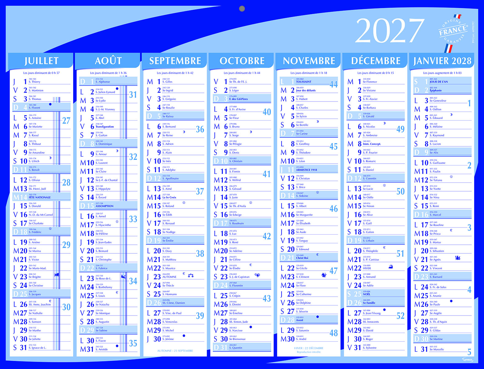 Calendrier semestriel Lyreco - 33 x 42 cm