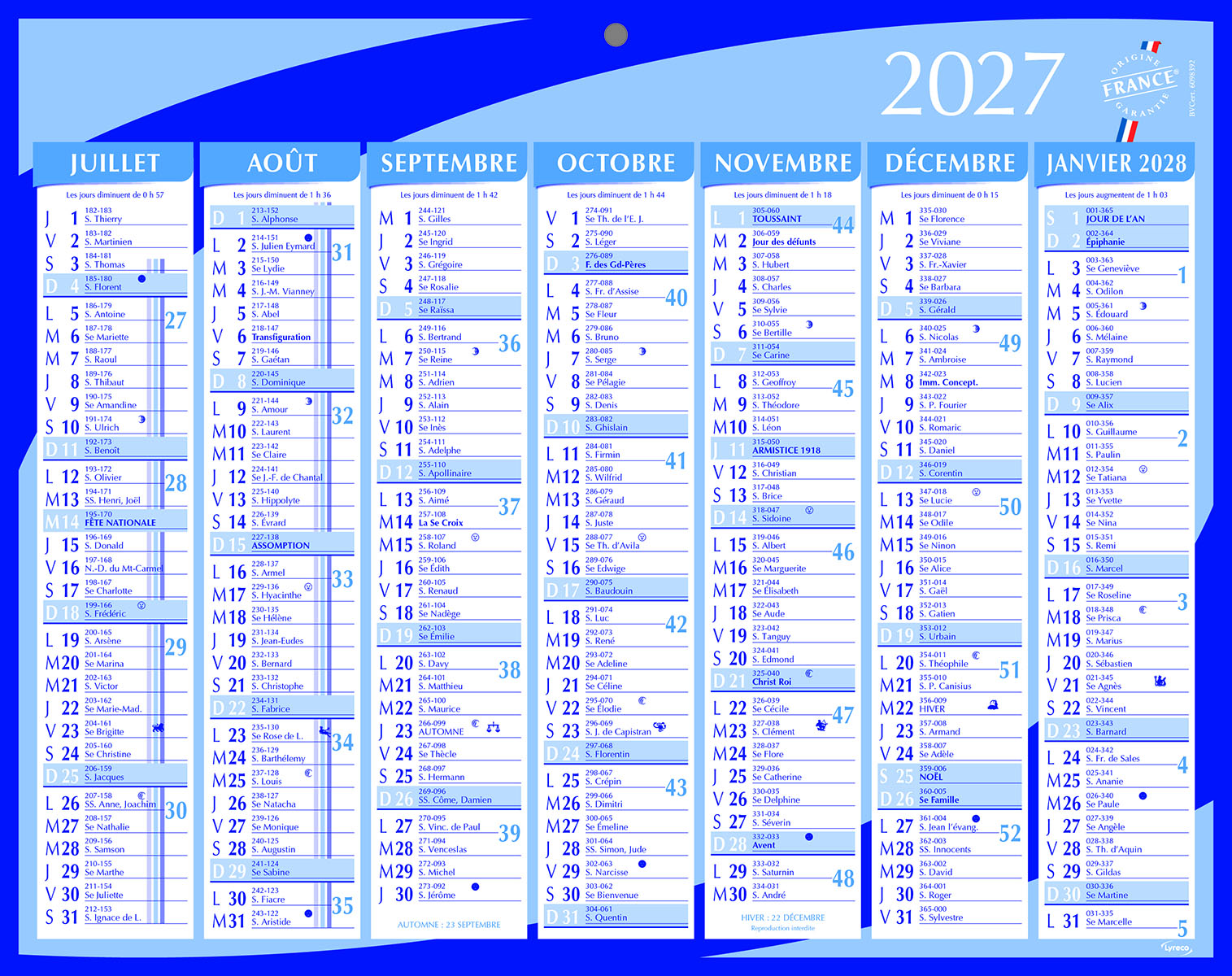 Calendrier grande lune Lyreco 21 x 26,5 cm