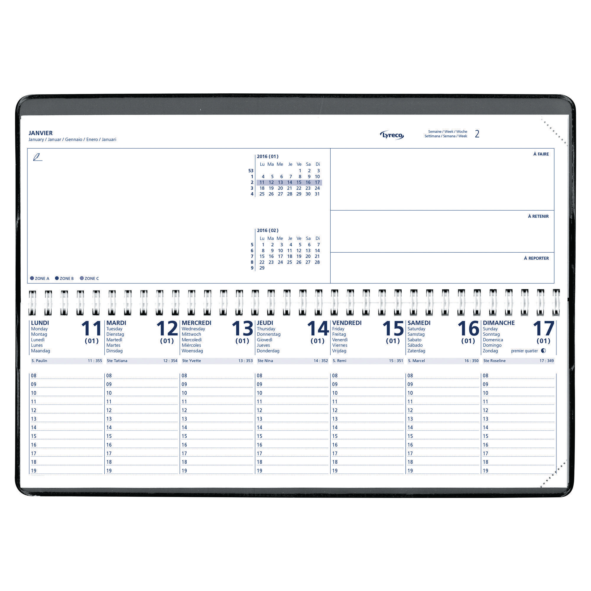 Semainier panoramique Lyreco - 10 x 30 cm - couverture PVC