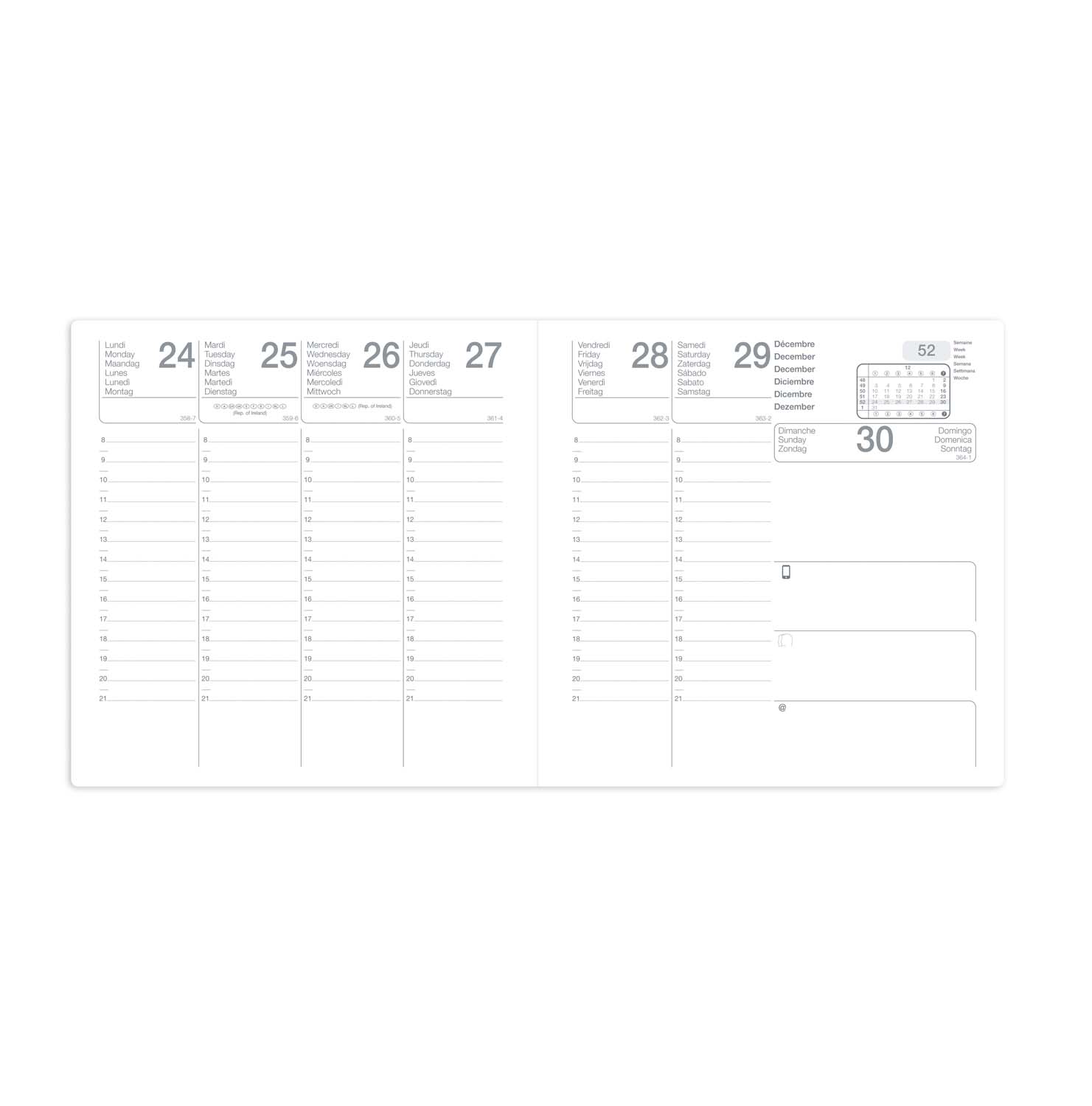 Agenda semainier Orphee - alphabétique - janv/déc - 16 x 16 cm - noir
