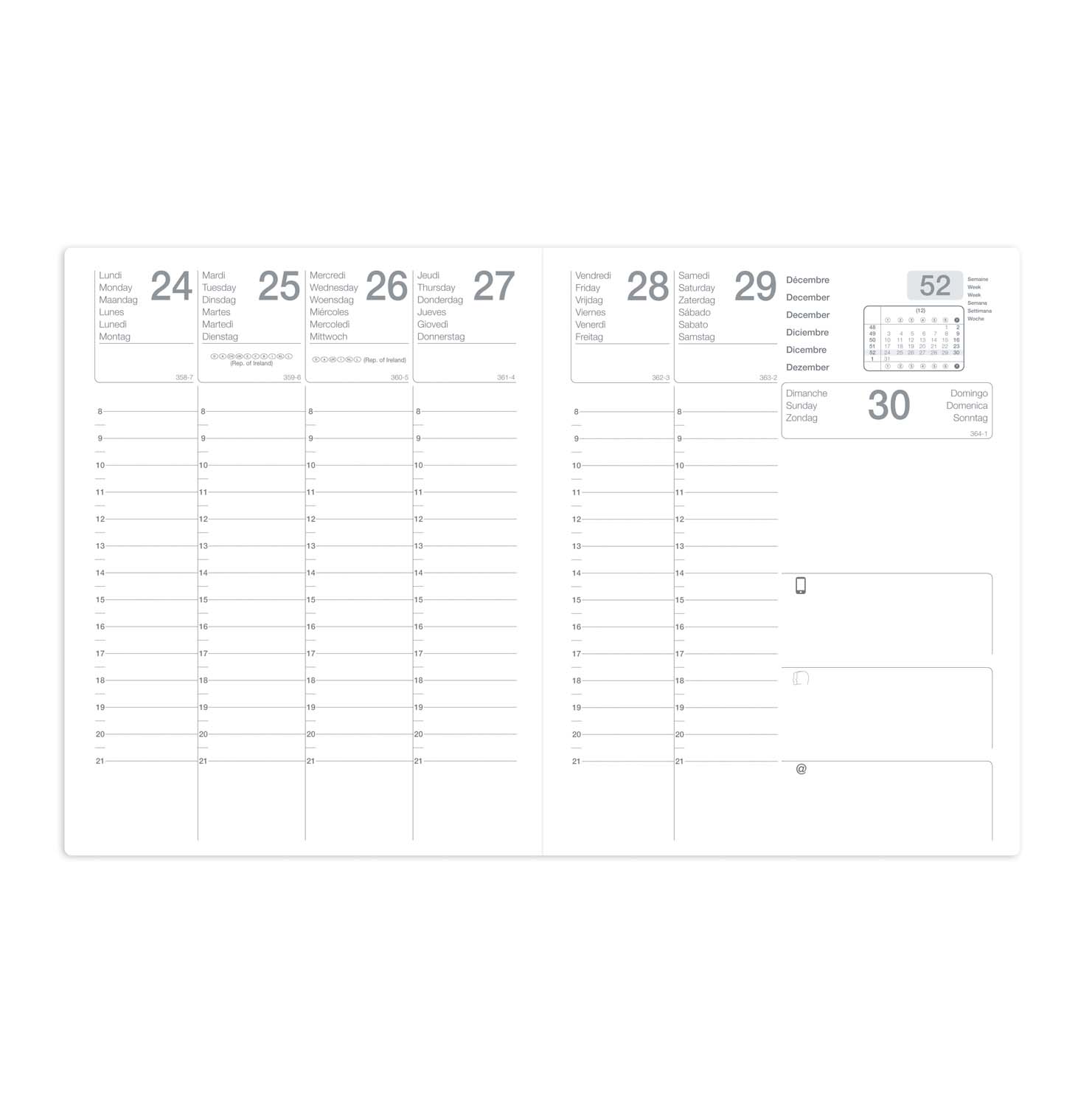 Agenda semainier Mercure - alphabétique - janv/déc - 21 x 27 cm - noir