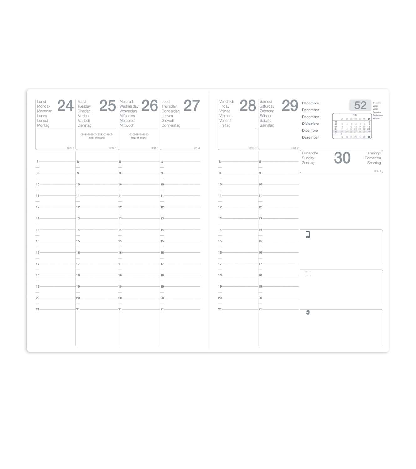Agenda semainier Pluton - alphabétique - janv/déc - 9 x 13 cm - noir