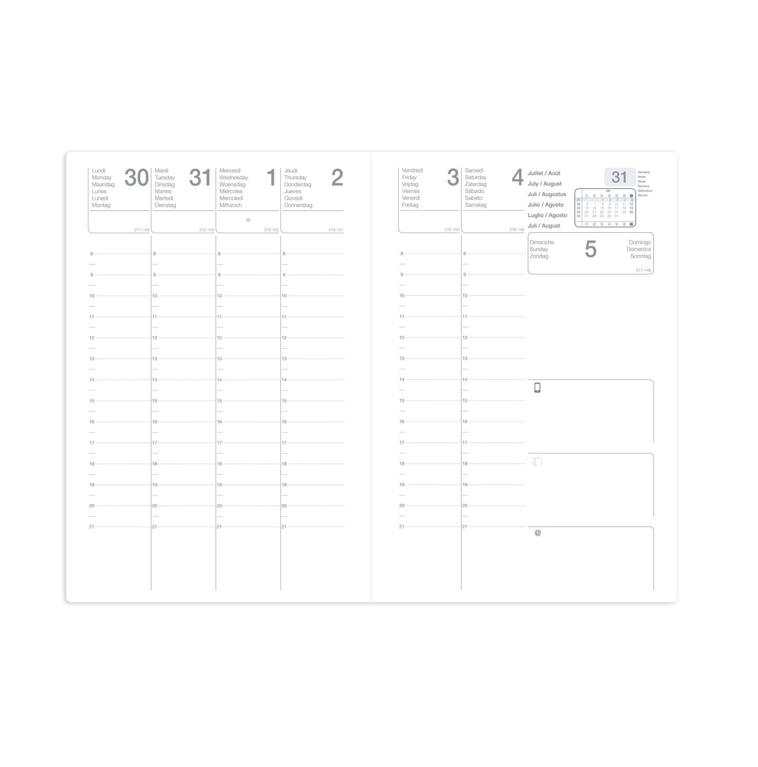 Agenda semainier Calliope - alphabétique - août/juillet - 16 x 24 cm - noir