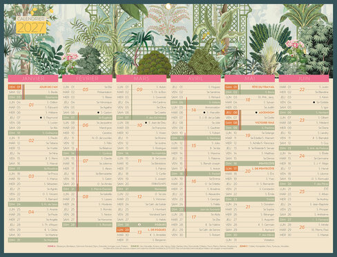 Calendrier Bouchut Exotique - 6 mois par face - 2026 - 32 x 42 cm