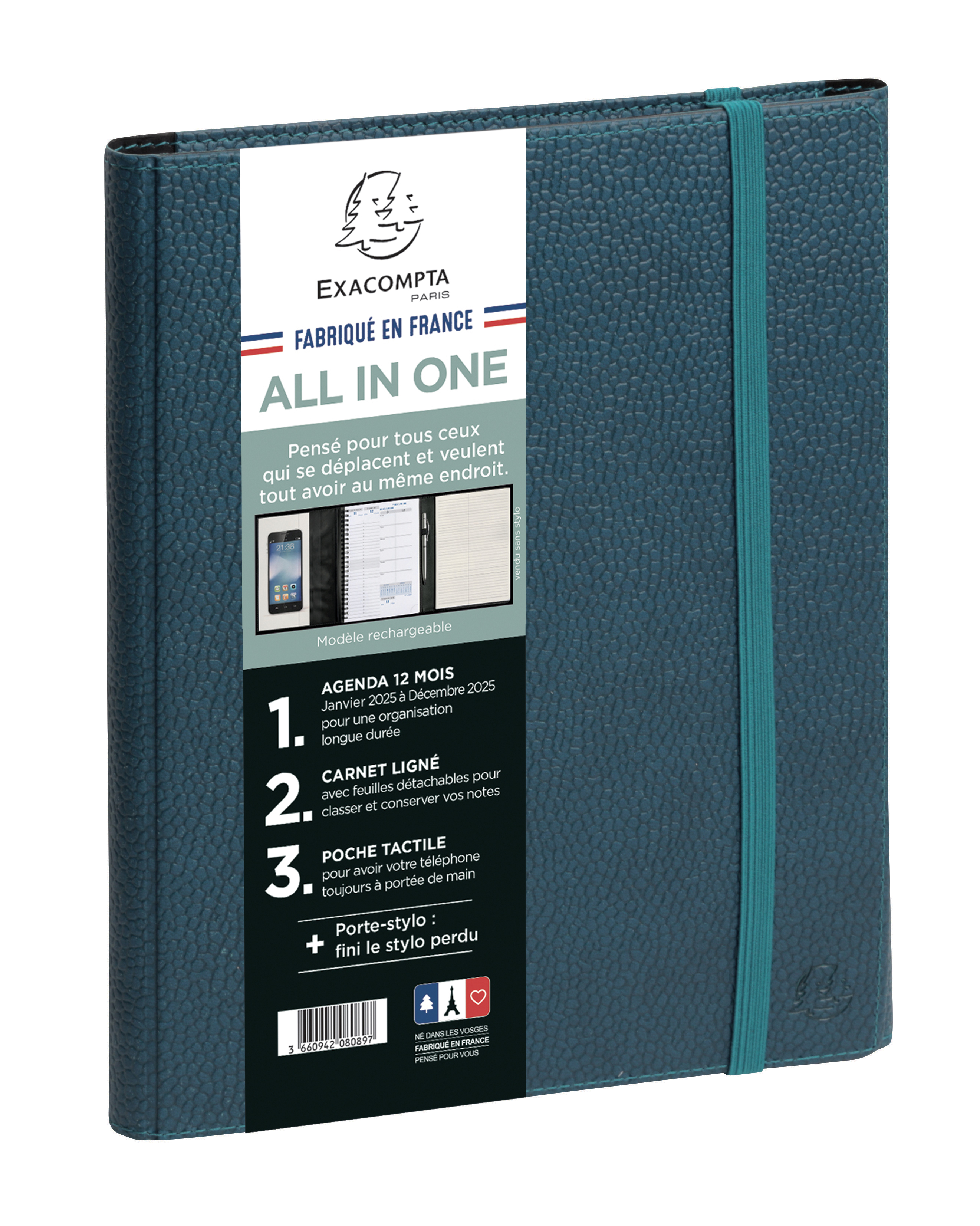 Agenda semainier Exacompta All In One Horizons - 2026 - 15 x 15 x 21 cm - bleu canard