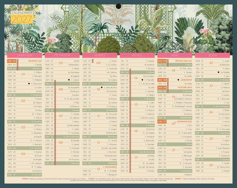 Calendrier Bouchut Exotique - 6 mois par face - 2027 - 21 x 26,5 cm