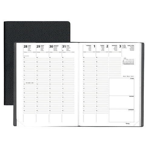 Semainier 12 mois Lyreco - 21 x 29,7 cm - sous-répertoire - noir