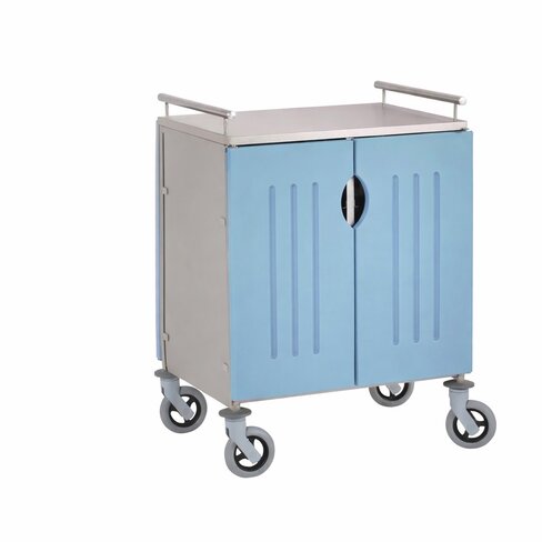 Chariot petit déjeuner inox - 4 portes bleues
