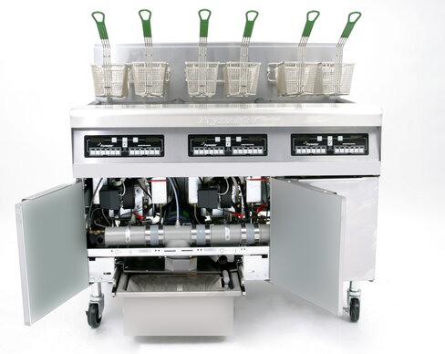 Batterie 3 friteuses gaz haut rendement H55CSC + FOOT PRINT Filtration