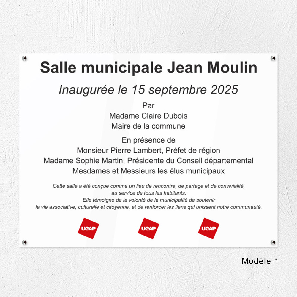 Plaque personnalisée inaugurale PMMA Greencast 80 x 60 cm - ép. 5 mm - Impression UV