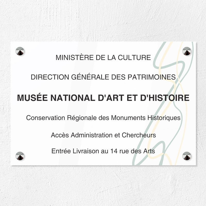 Plaque personnalisée PMMA Greencast - 6 lignes maximum Plexiglas couleur - 30 x 20 cm - ép. 3 mm - Impression UV