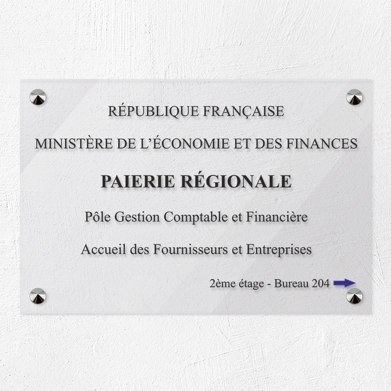 Plaque personnalisée PMMA Greencast - 6 lignes maximum Plexiglas transparent - 30 x 20 cm - ép. 5 mm - Imp. UV