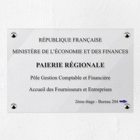 Plaque personnalisée PMMA Greencast - 6 lignes maximum Plexiglas transparent - 30 x 20 cm - ép. 5 mm - Imp. UV
