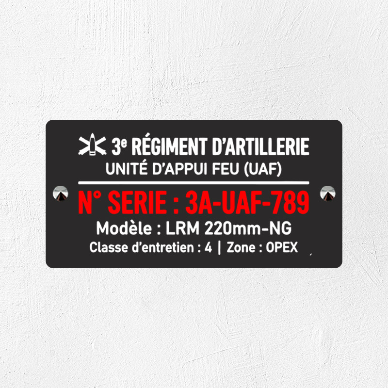Plaque personnalisée Durablack - 6 lignes maximum Aluminium noir militaire - 10 x 5 cm - Impression adhésif