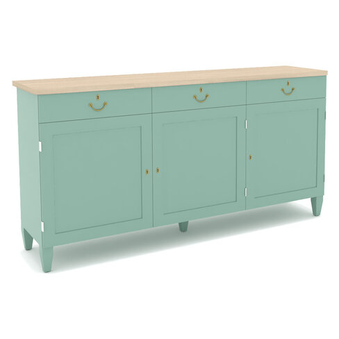 Buffet 3 portes 3 tiroirs Quinquina - l. 204 x h. 102 x pr. 54 cm - hêtre massif - plateau stratifié antibactérien