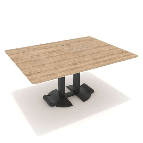 Table Ziiit - 160 x 120 cm - plateau stratifié antibactérien chant ABS - 2 pieds fonte base demi-ronde avec roulettes