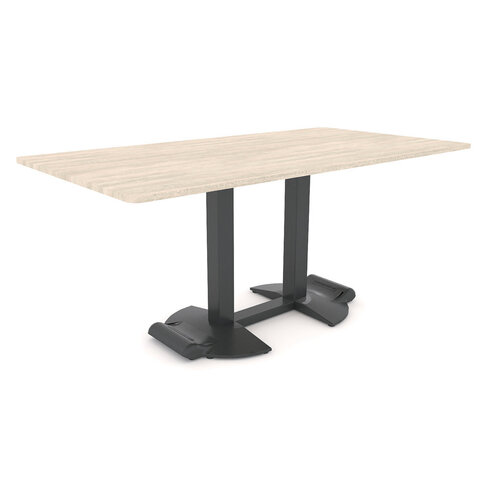 Table Ziiit - 180 x 80 cm - plateau stratifié antibactérien chant ABS - 2 pieds fonte base demi-ronde avec roulettes