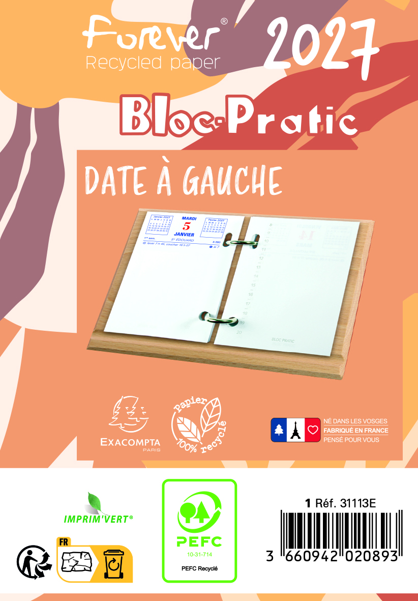 Bloc-pratic recyclé Exacompta - date à gauche et rendez-vous à droite