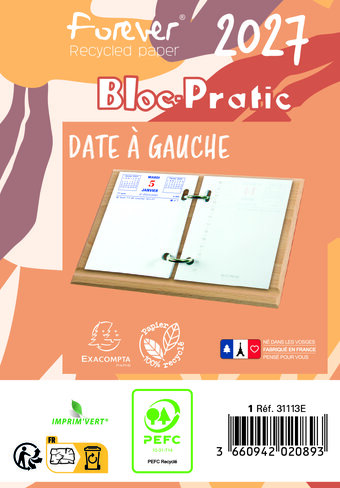 Bloc-pratic recyclé Exacompta - date à gauche et rendez-vous à droite