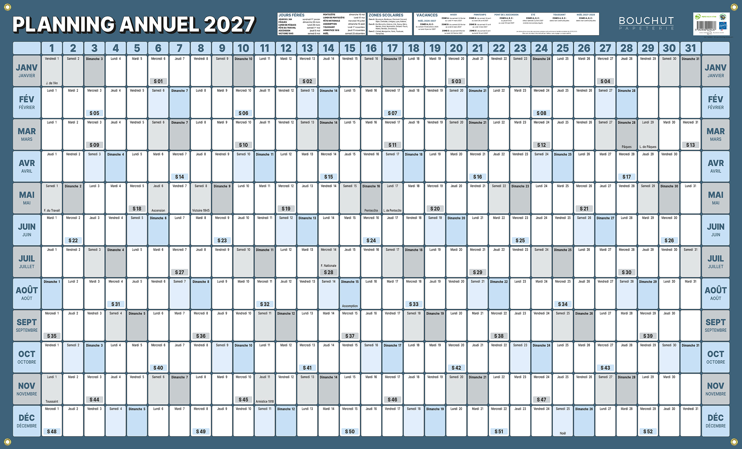 Planning annuel 2025 - 12 mois - 60 x 99 cm