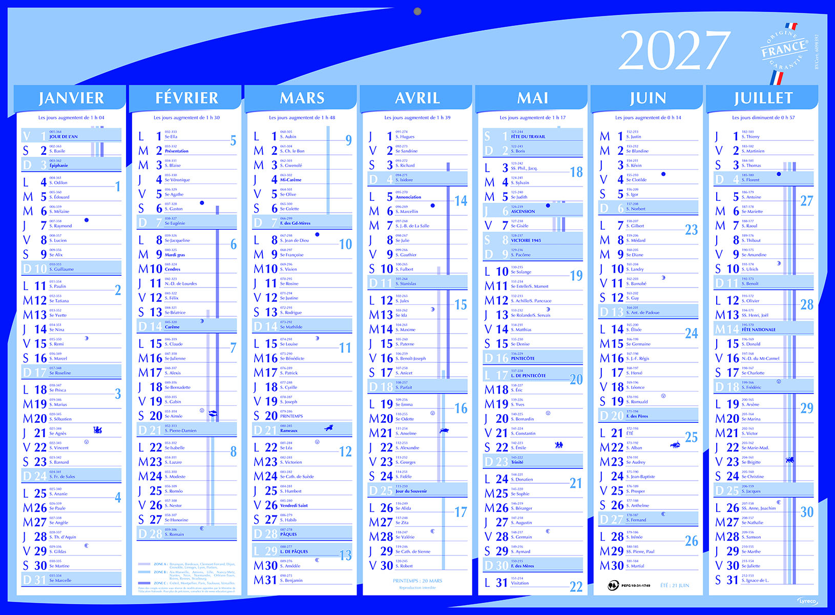Calendrier semestriel Lyreco - 40,5 x 55 cm