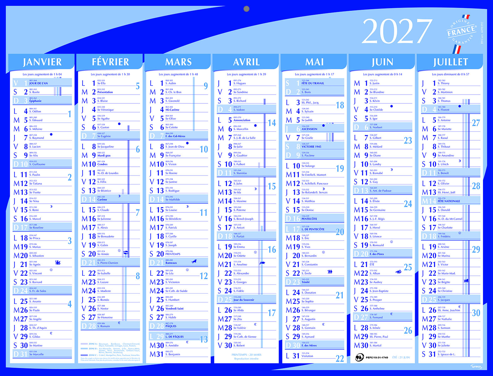 Calendrier semestriel Lyreco - 33 x 42 cm