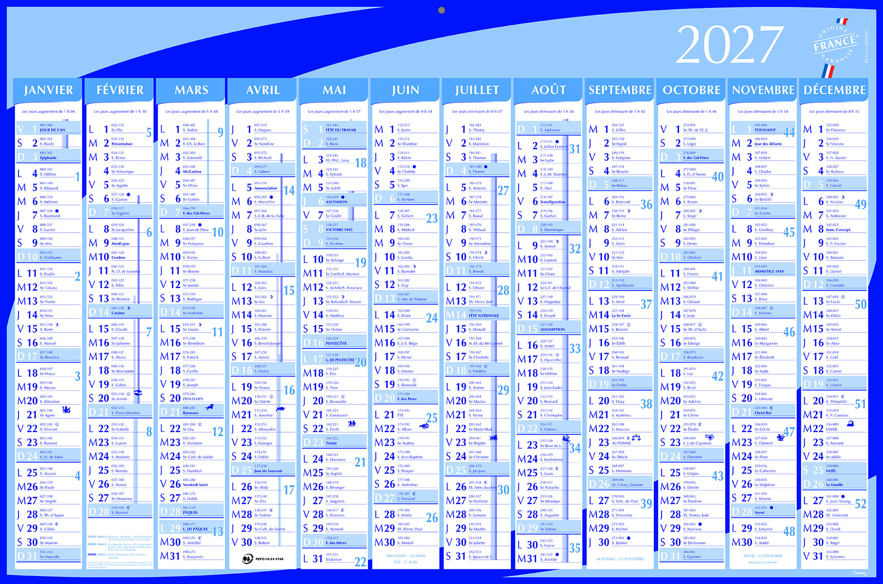 Calendrier mural Lyreco - 12 mois avec atlas - 61,5 x 37 cm