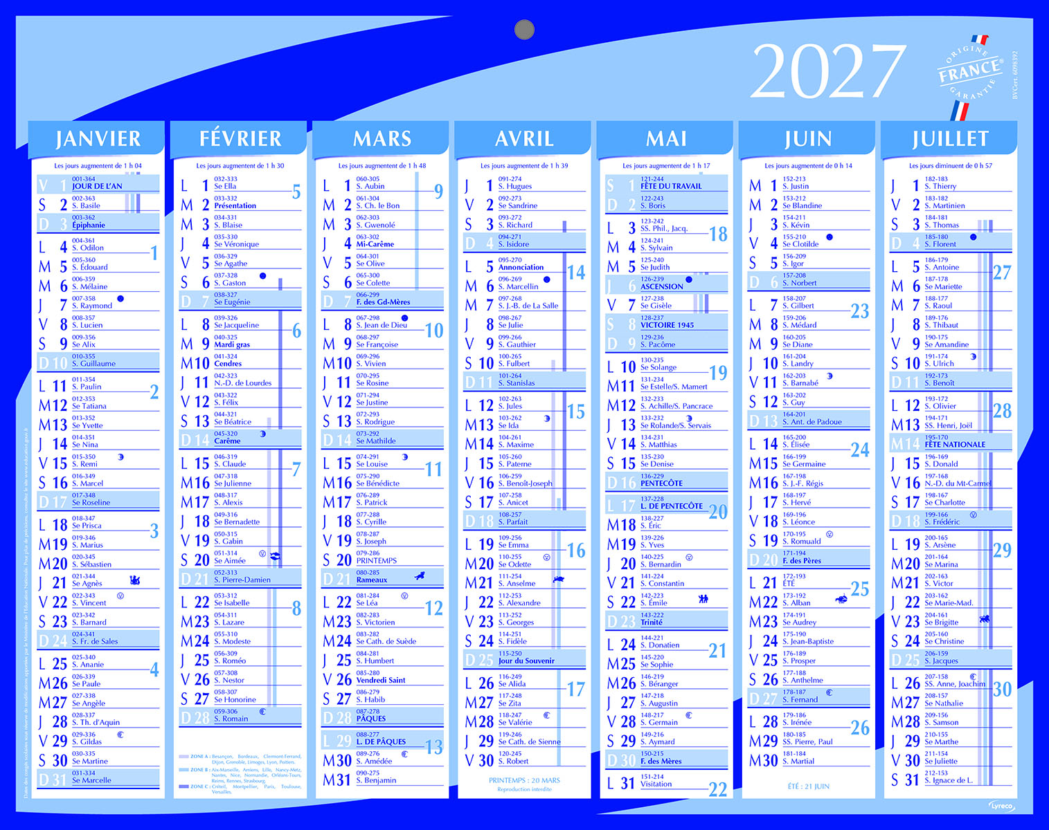Calendrier grande lune Lyreco 21 x 26,5 cm