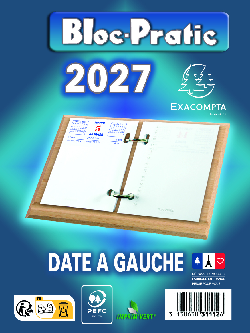 Bloc-pratic Exacompta - 372 feuillets avec date à gauche