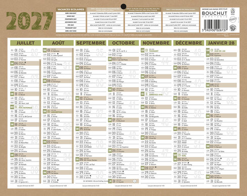 Calendrier recyclé - 6 mois/par face - 21 x 26,5 cm - marron